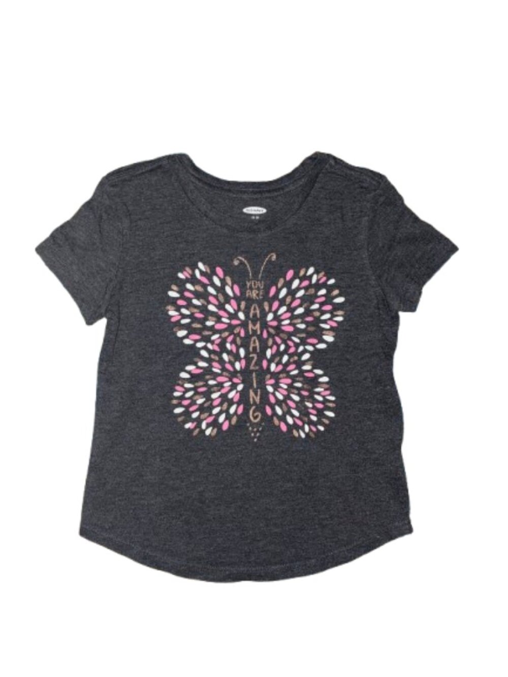 Old Navy Charcoal Butterfly Tee with Pink & White Accents